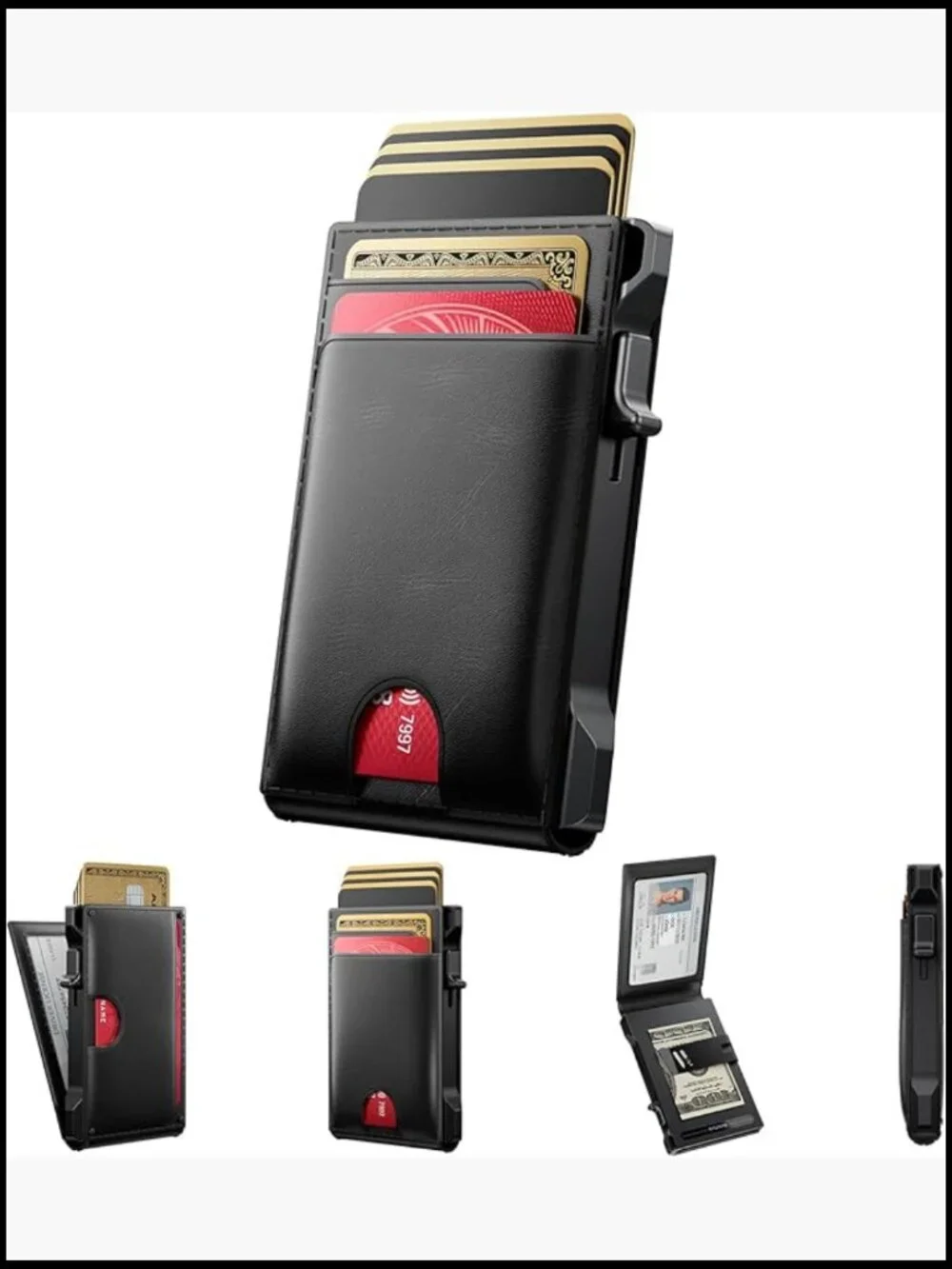 Slim Pop Up Card Holder with RFID Blocking and Money Clip